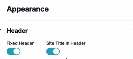 Toggle Site Name in header under Settings → Appearance